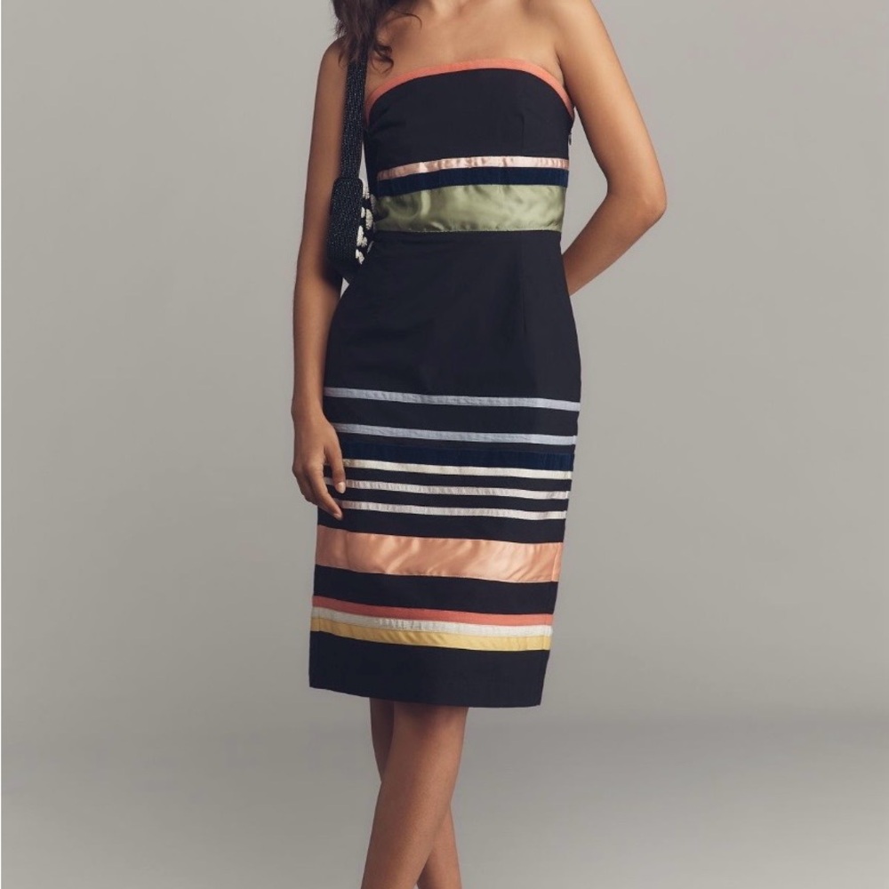 NWT - Anthropologie Strapless Dress with Black and Colorful Stripes